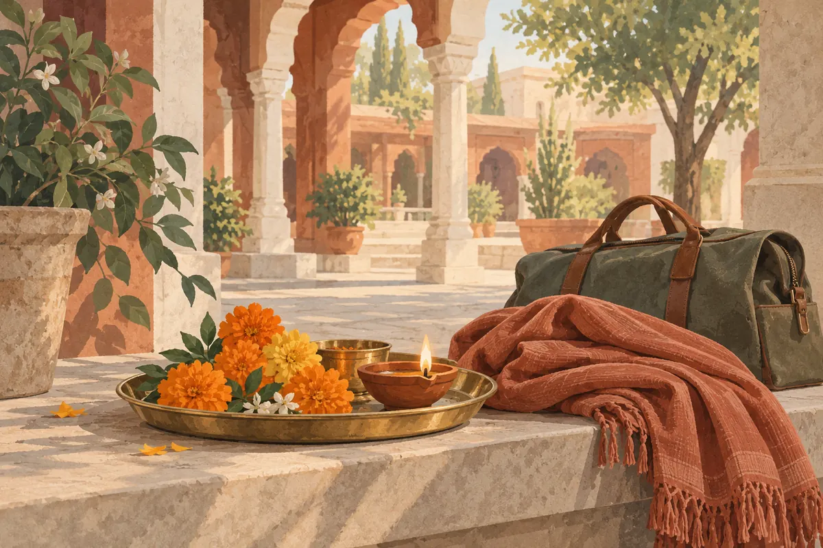 Editorial illustration inspired by a temple and cultural visit in Punjab